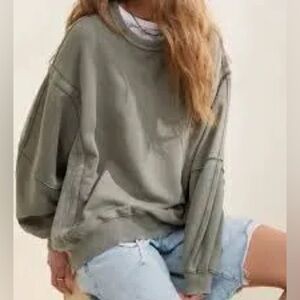 aerie Keep it Light Oversized  White Crewneck Fleece Sweatshirt M